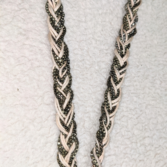 LOFT Braided long necklace sparkle Holidays box chain links cording tassel - Picture 4 of 7